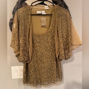 Vintage Gold Newport News sequin embellished Sheer tank top and bolero shrug